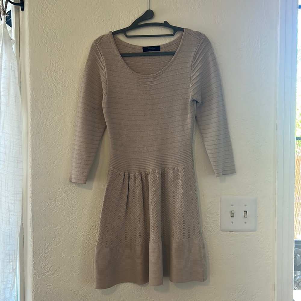 Jessica Simpson Beige Knit Fit Flare Sweater Dress Size Medium